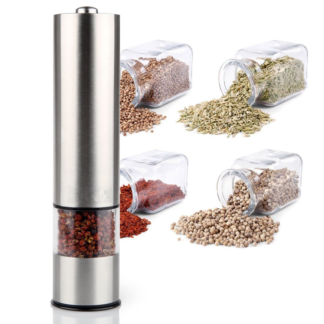 Kitchen Gadgets Electric - مطحنة ملح وفلفل كهربائية من الفولاذ
